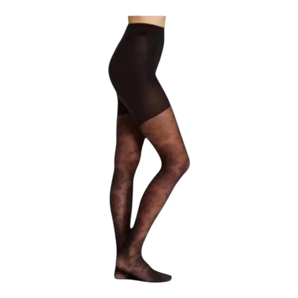 2 Pair SPANX Medallion Pattern Shaping Tights Black Size B Control Hosiery Lot
